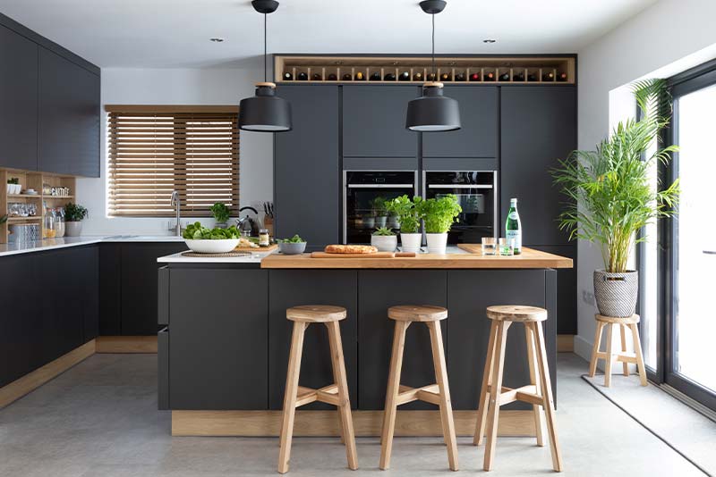 Dark grey kitchen designed by Lisa Foggan in Cardiff Colchester Avenue