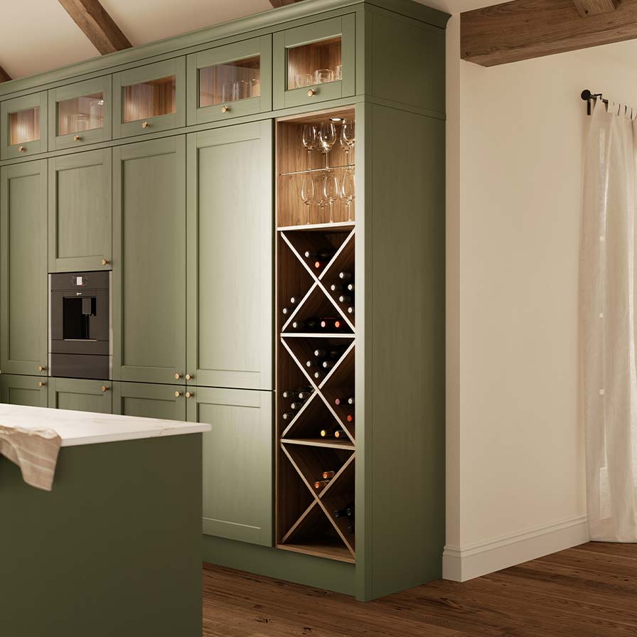 Farmhouse kitchen with cross wine racks