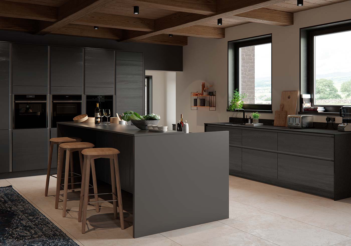 kitchen with grey wall