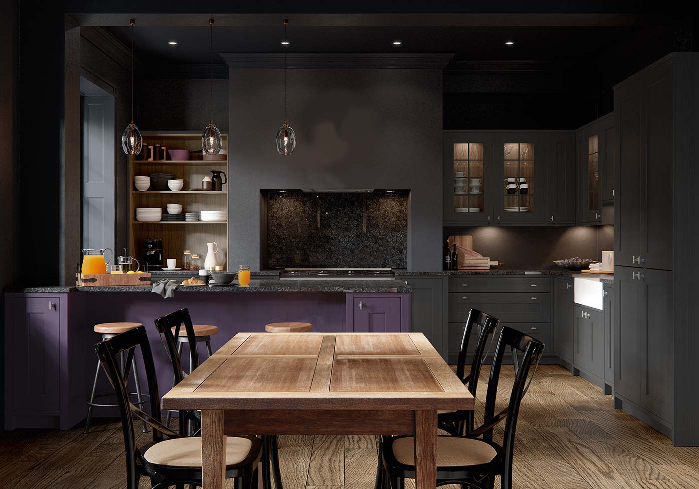 grey light purple kitchen walls