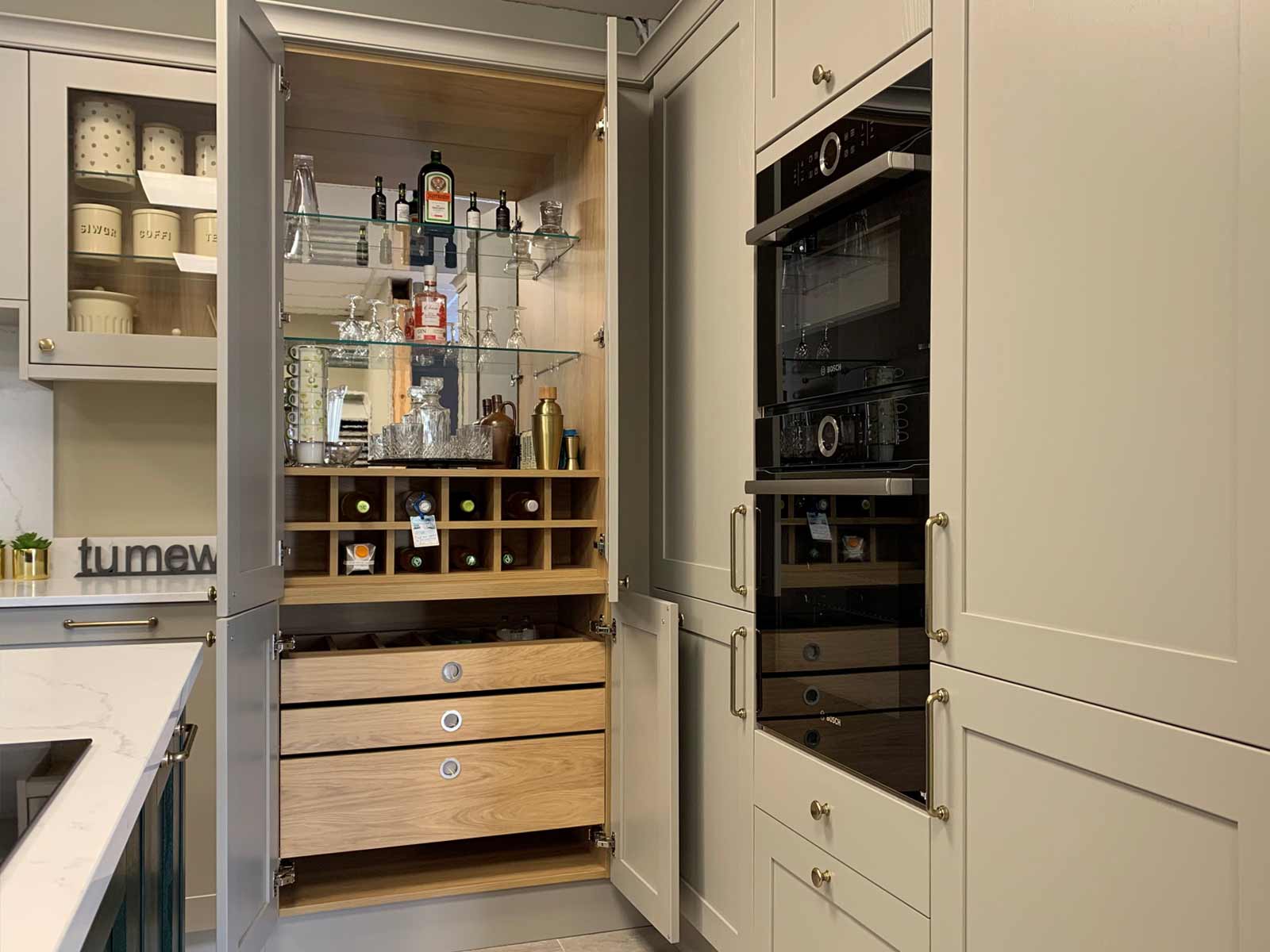 Beautiful drinks cabinet in a shaker kitchen