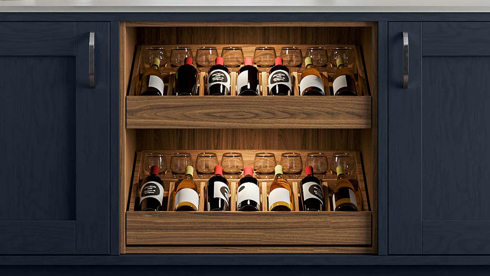 Kitchen island wine drawers in a classic kitchen