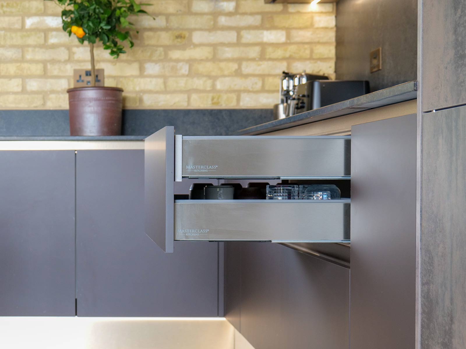 Modern internal kitchen drawers in a Grand Designs kitchen