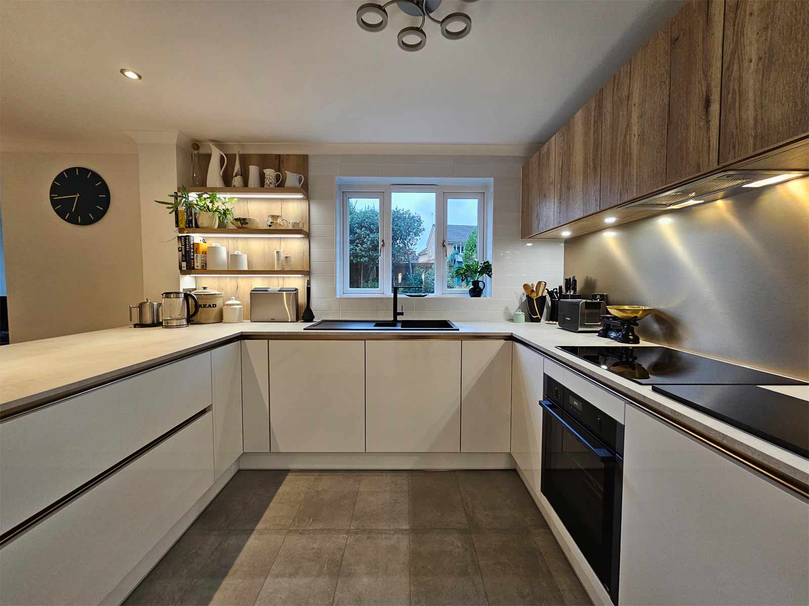 A kitchen with Scandi-style home décor and Danish interior shelving