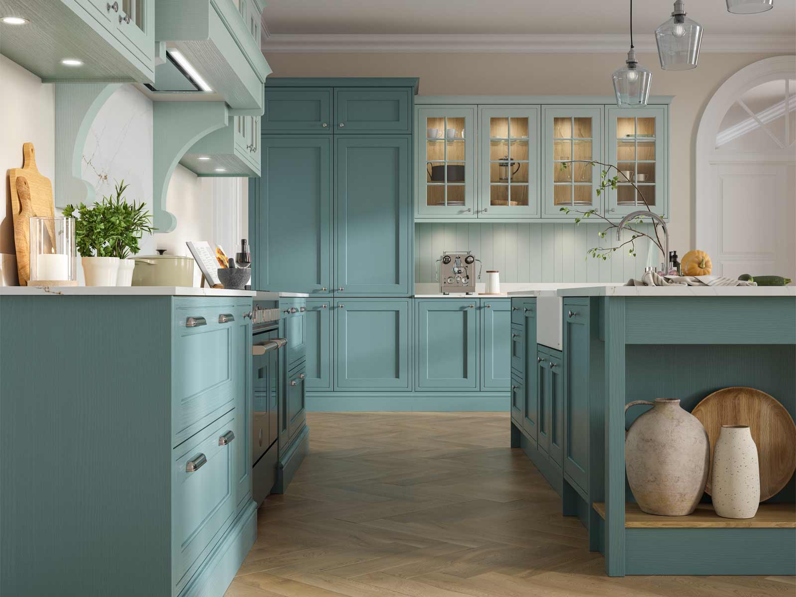 A seasonal colour analysis spring palette showcased in a turquoise kitchen