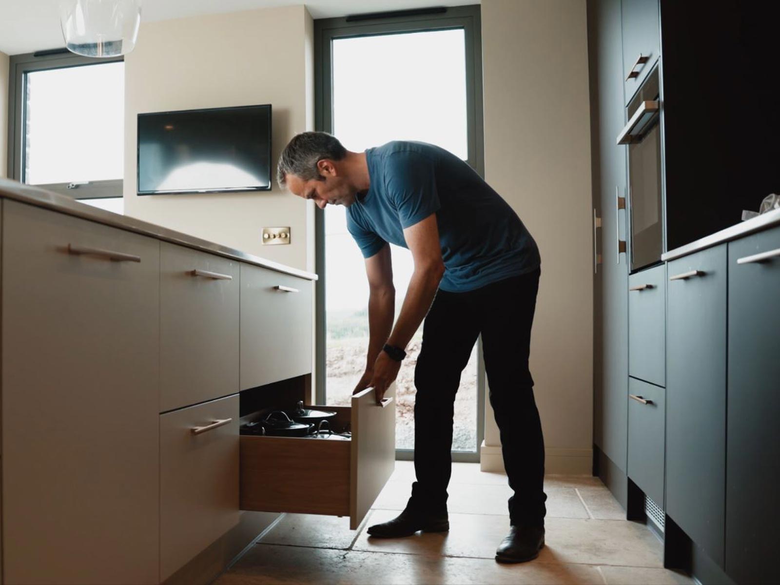 An extra-wide kitchen drawer Ollie factored into his bespoke kitchen cost