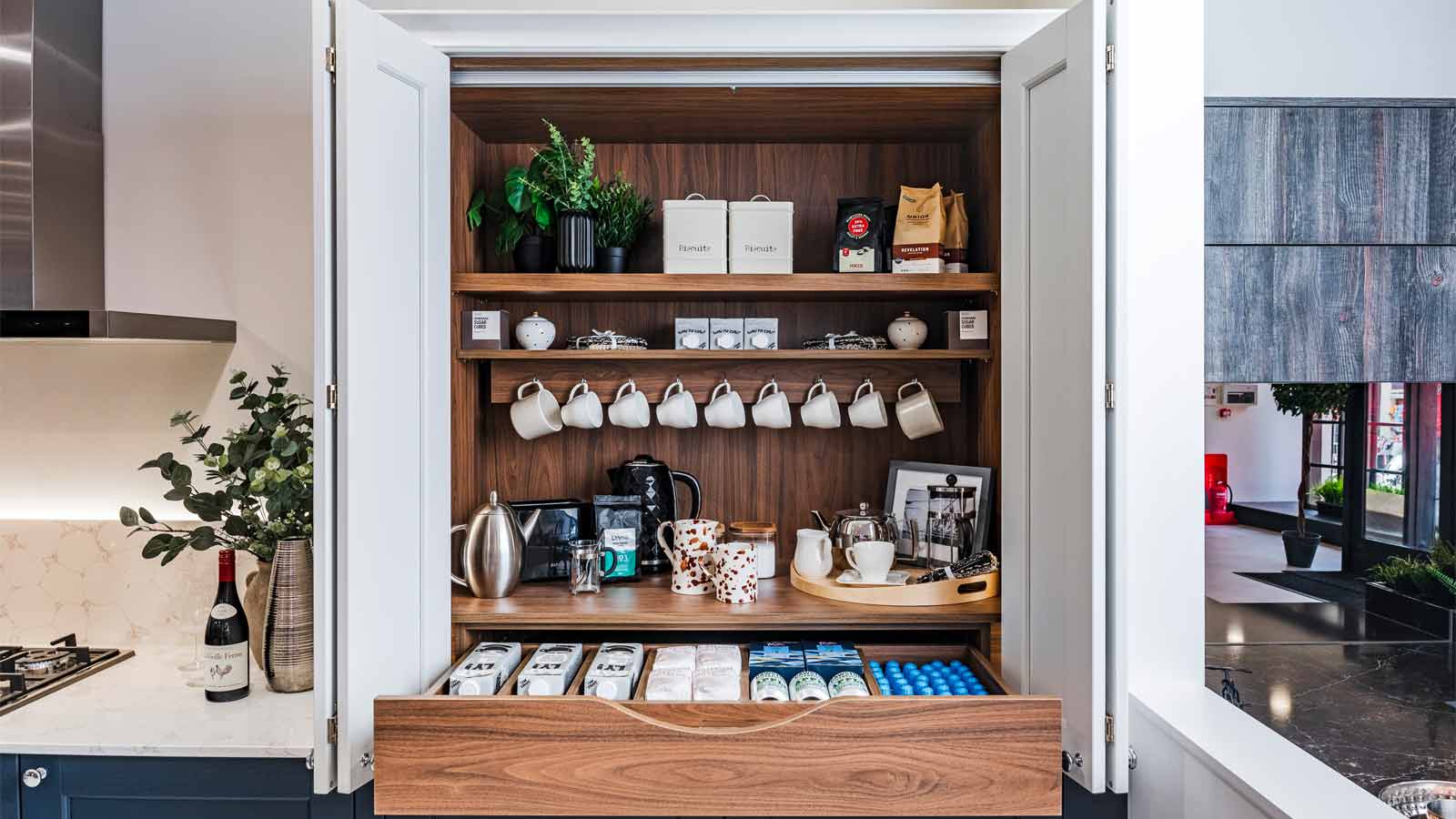 A breakfast dresser unit with a Danish kitchen aesthetic