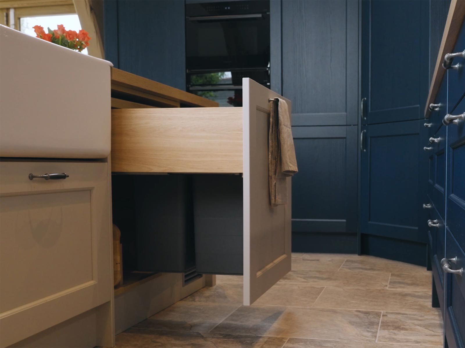 An integrated kitchen bin ideal for small Victorian kitchen ideas