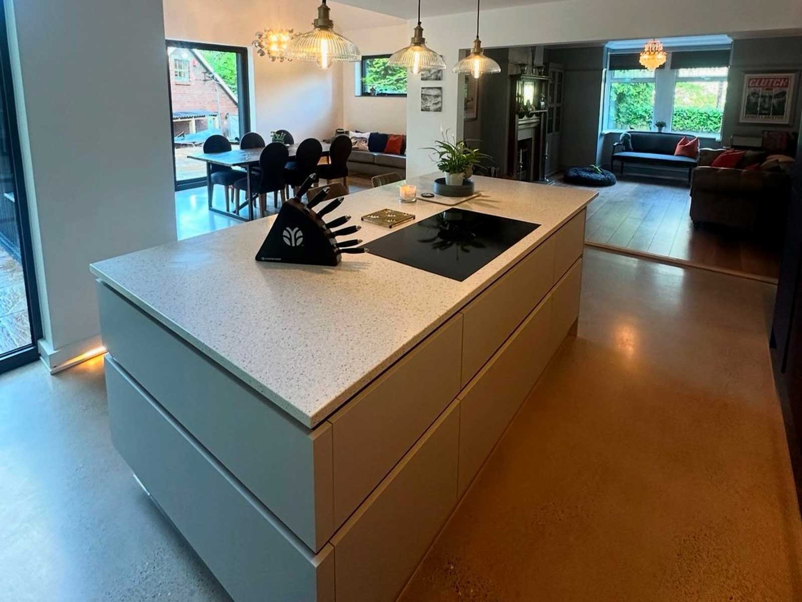 A large kitchen island on Wales' Home of the Year