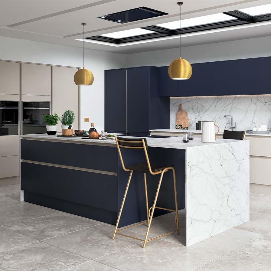 Blue Handleless Kitchen by Sigma 3 Kitchens