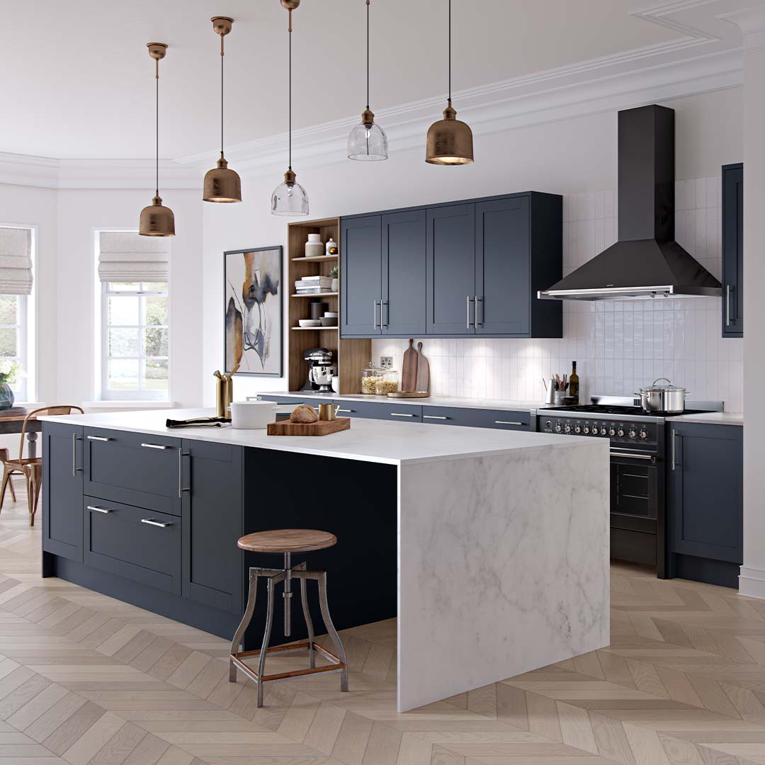 Modern shaker kitchen in dark blue by Sigma 3 Kitchens